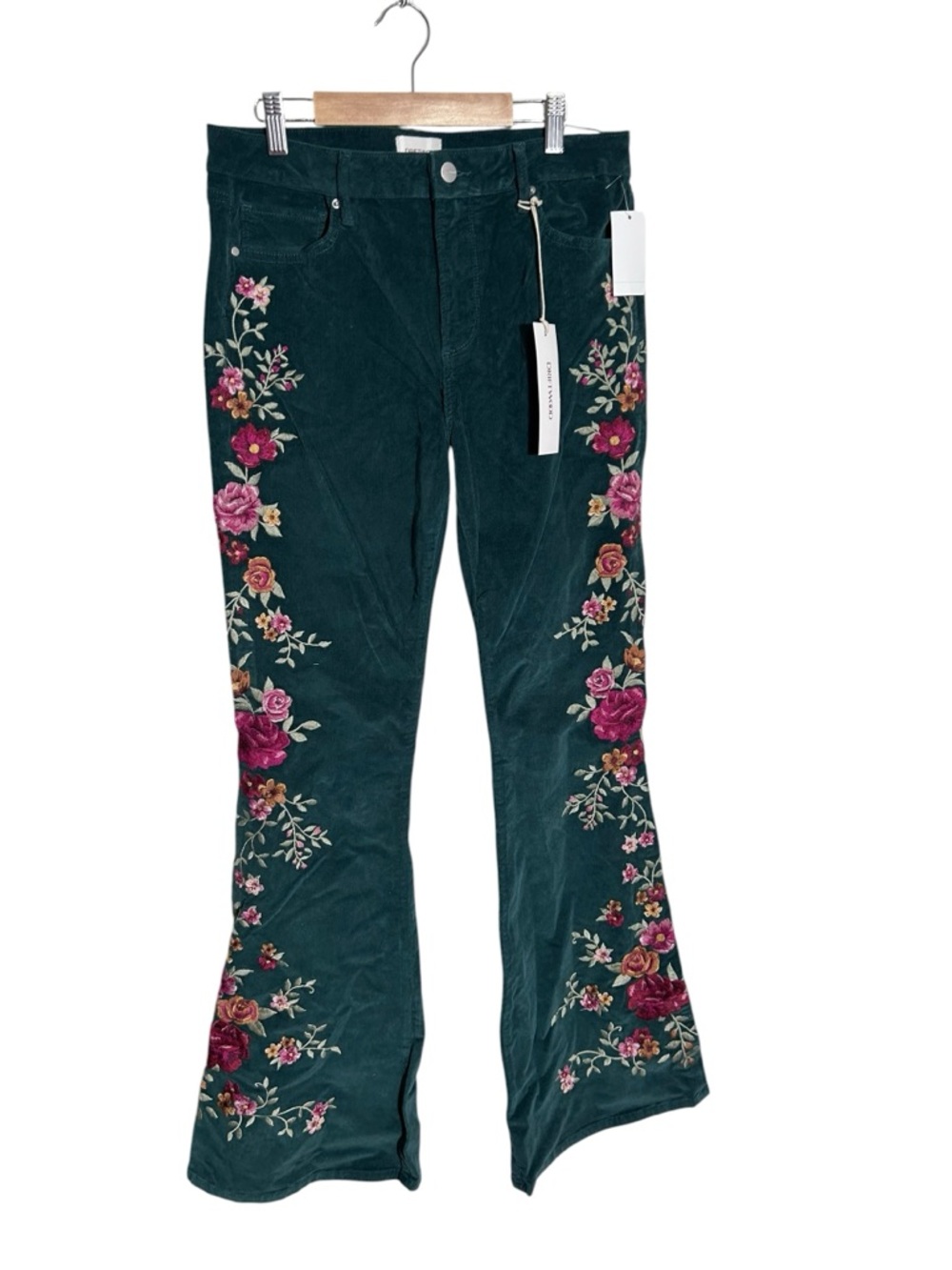 NWT  Driftwood Farrah Embroidered Corduroy Flare Jeans 25 and 29 Forest Green - Picture 5 of 13